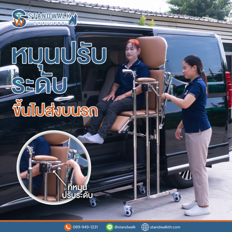 หมุนปรับ EasyMove 3 Plus ให้สูงเสมอกับเบาะรถตู้